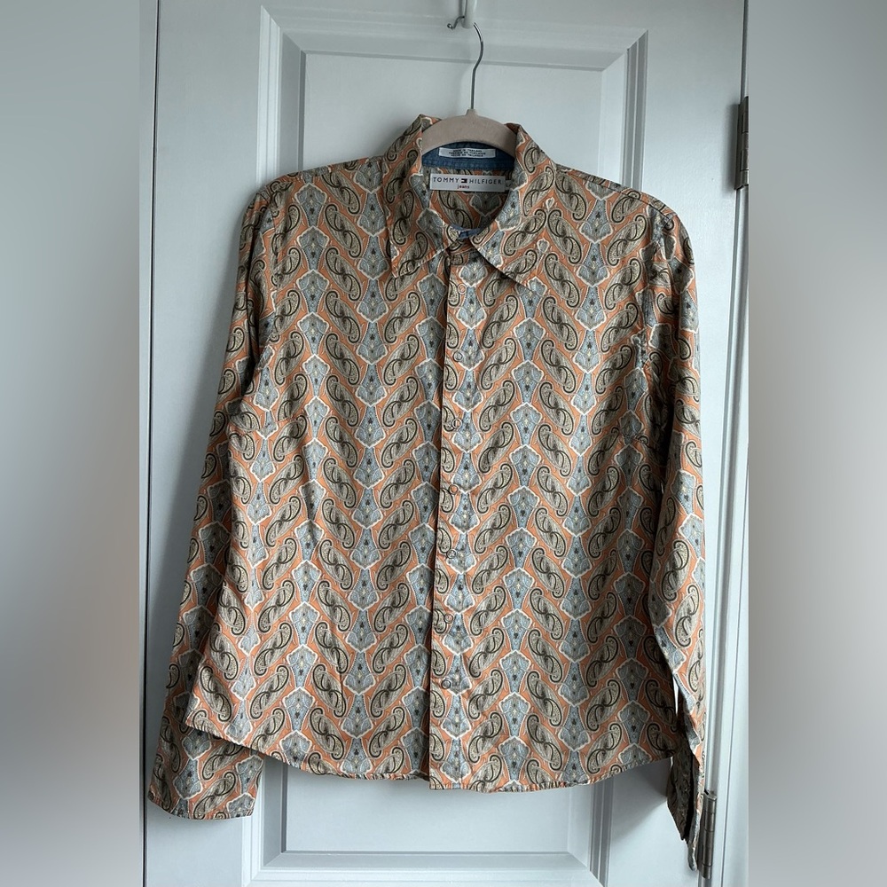 Vintage Tommy Hilfiger Women’s Paisley Snap Button Down Cotton Shirt Size Large